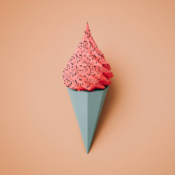 Food concept. Ice cream from cardboard on papper background. Car - Фото, зображення