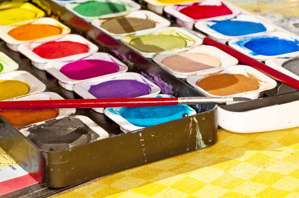 close-up photo of colored Paint in Box - Φωτογραφία, εικόνα