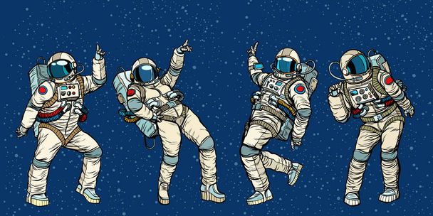 Disco party astronauts dancing men and women - Вектор,изображение