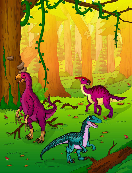 Dinosauriërs op de achtergrond van bos - Vector, afbeelding