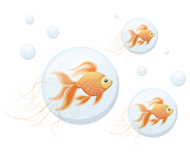 Peixe-dourado laranja em bolhas de ar ilustração vetorial em fundo branco página do site e design de aplicativo móvel
 - Vetor, Imagem