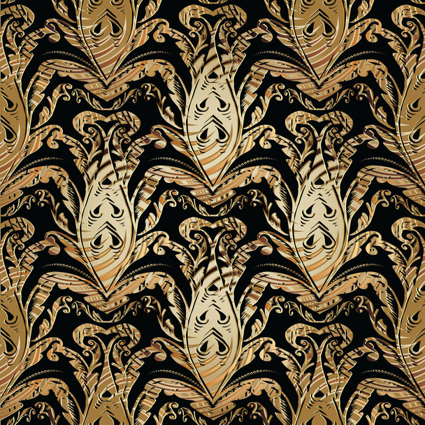 Baroque damask gold seamless pattern. Vector floral background  - Vektör, Görsel