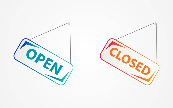Colored signboards are open closed. Set of plates on the shop door. Signboard, open closed. - Vector, Image