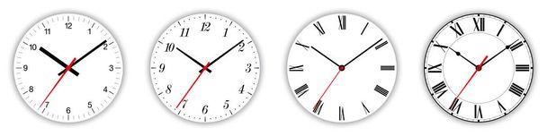 Four different clock faces over white - Vector, Image