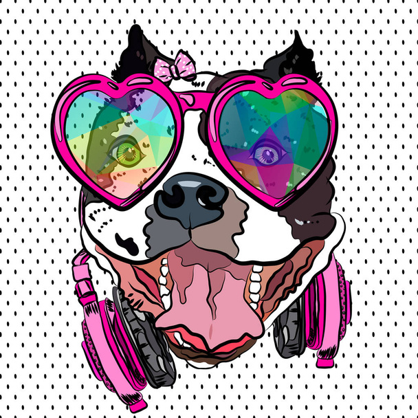 Glamorous bulldog girl on t-shirt.  Vector. - Vector, Image