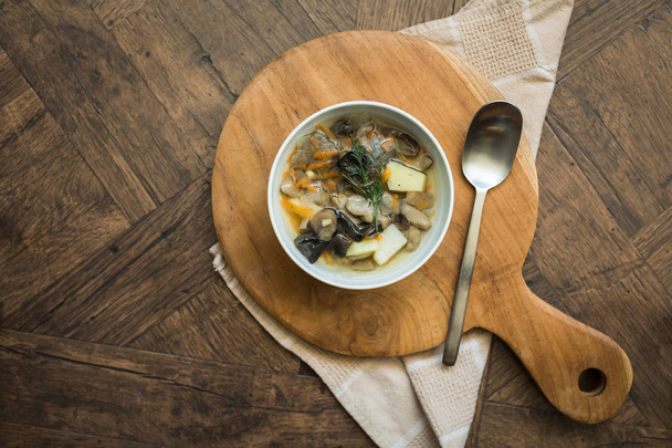 mushroom soup with greens, concept lunch - Fotó, kép
