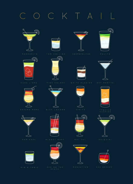 Affiche cocktails plat bleu foncé
 - Vecteur, image