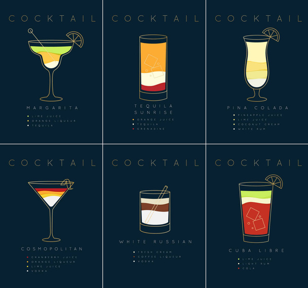 Poster cocktail Margarita donkerblauw - Vector, afbeelding