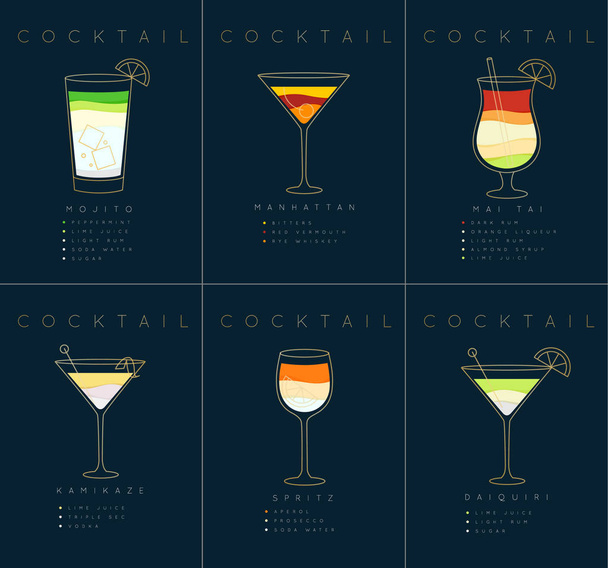 Poster cocktails Mojito donkerblauw - Vector, afbeelding