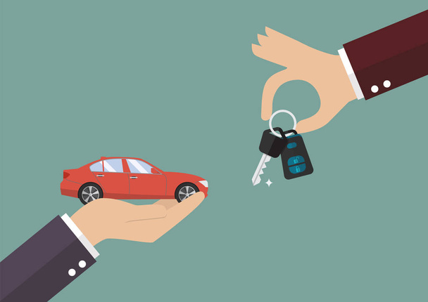 Hand gives a keys to other hand with car - Vector, Image