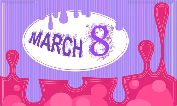 Tarjeta vectorial rosa y violeta ocho marzo con marco y gotas
 - Vector, imagen