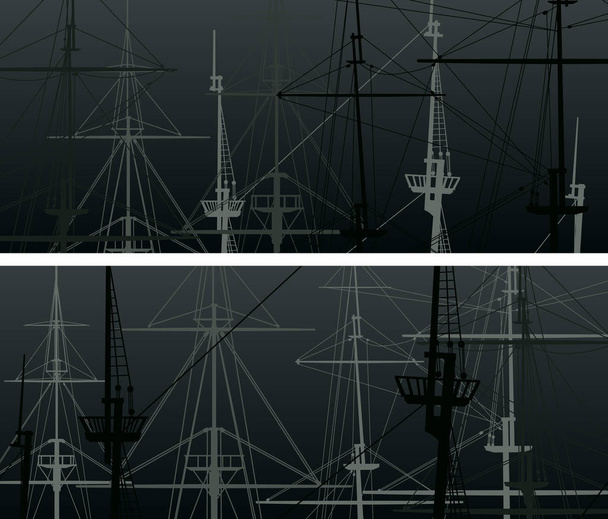 Horizontal vector banners of ship's masts and sailyards. - Vector, Image