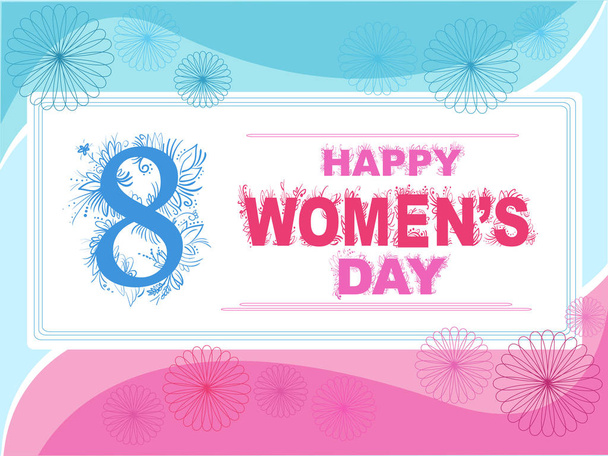 Vector wenskaart gelukkig Womens dag blauwe en roze met frame - Vector, afbeelding