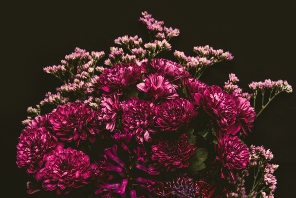 close-up view of beautiful tender pink flowers isolated on black  - Photo, Image