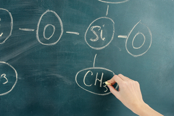 Chemical structure formula written on blackboard with chalk. - Foto, afbeelding