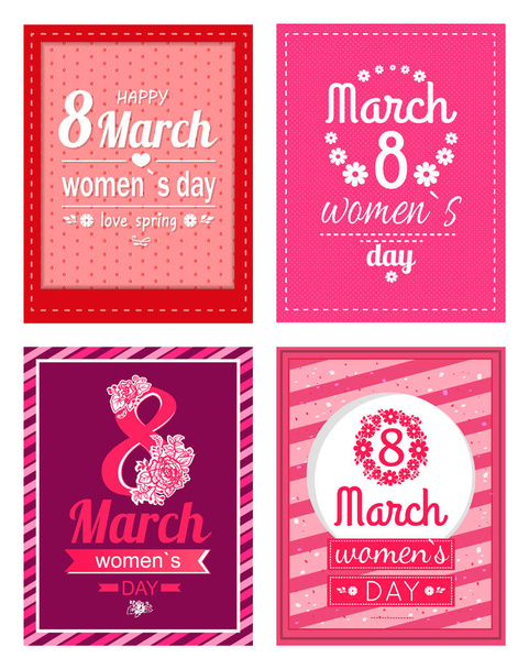 Set of Poster with Congratulations on Women s Day - Vector, imagen
