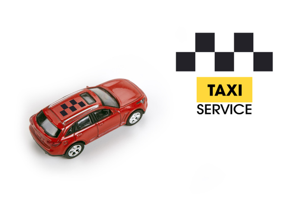 bir beyaz bir taksi çağırma kavramı kırmızı araba modeli - Fotoğraf, Görsel