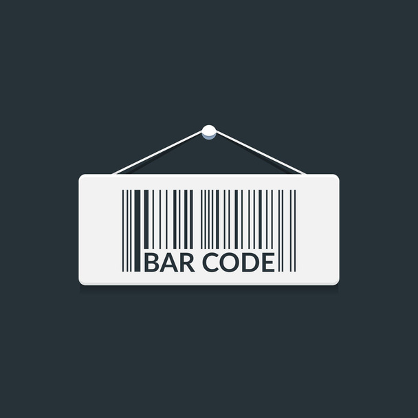 El código de barras de las mercancías pesa sobre la placa con una cuerda y un botón clerical. Ilustración aislada sobre un fondo oscuro
. - Vector, Imagen