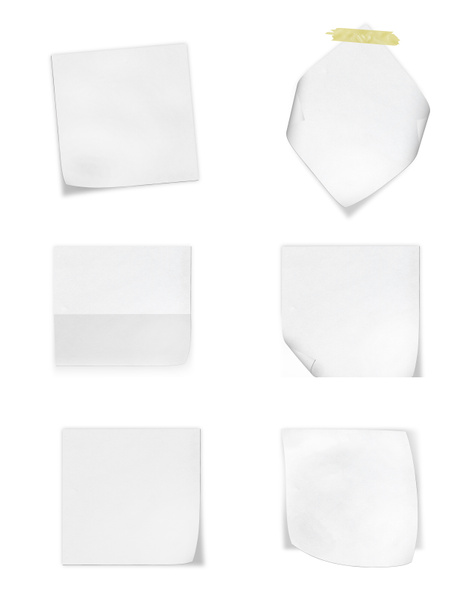 verzameling van diverse white note papers op witte achtergrond - Foto, afbeelding