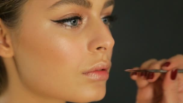 Professional make-up of female lips - Felvétel, videó