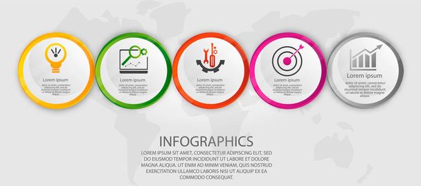 Modern vector illustration 3d. Template circle infographics with five elements. Designed for business, presentations, web design, diagrams with 5 steps, options, parts or processes. Creative concept - Vector, Image