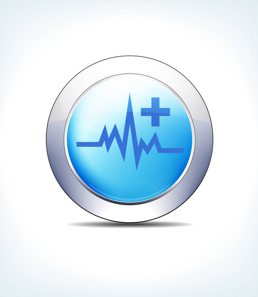 Blue Icon Button Heart beat with Plus Symbol Healthcare & Pharma - Vector, Imagen