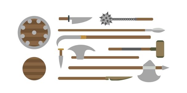 Set of different medieval weapons vector flat illustrations. - Vecteur, image