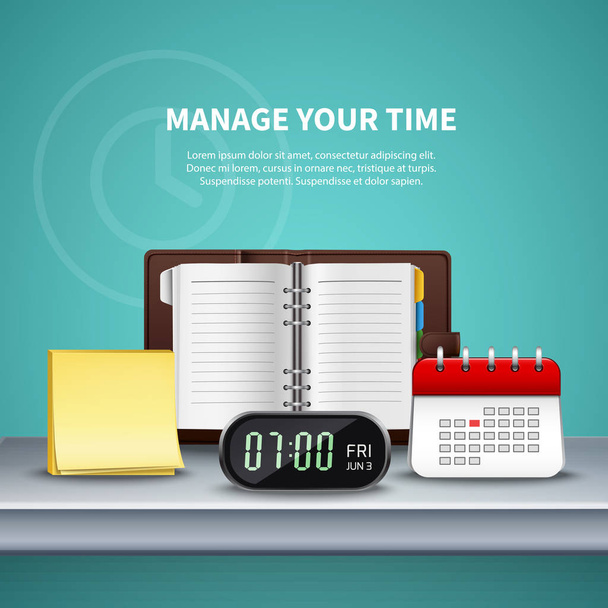 Time Management reális színes összetétele - Vektor, kép