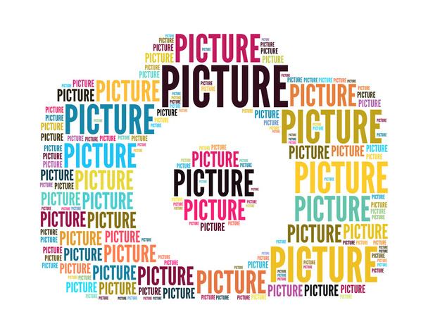 εικόνα κολάζ κείμενο αποτελείται σε σχήμα κάμερα ένα μεμονωμένο σε λευκό - Φωτογραφία, εικόνα
