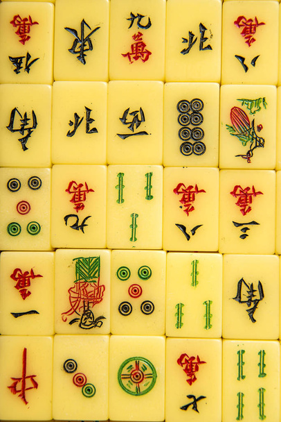 close-up photo of ancient Mahjong game - 写真・画像