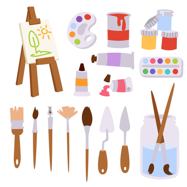 Pintura arte herramientas paleta vector ilustración detalles papelería pintura creativa equipo creatividad artista instrumento
. - Vector, Imagen