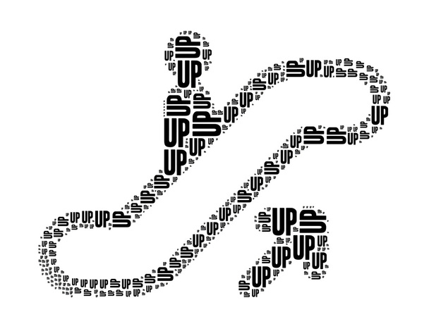 van tekst collage samengesteld in de vorm van roltrap sign up een geïsoleerde op wit - Foto, afbeelding