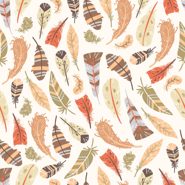 seamless pattern with hand drawn colorful tribal feathers, vector, illustration - Vettoriali, immagini