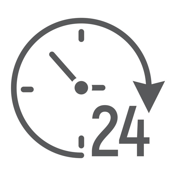 Двадцять чотири години гліф значок, електронна торгівля та маркетинг, знак годинника Векторна графіка, суцільний візерунок на білому тлі, eps 10
. - Вектор, зображення