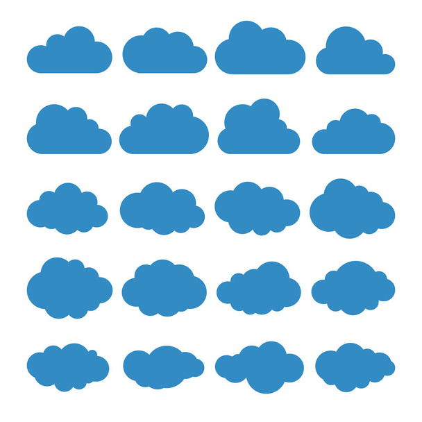 Nuvens silhuetas. Conjunto vetorial de formas de nuvens. Coleção de várias formas e contornos. Elementos de projeto para a previsão do tempo, interface web ou aplicativos de armazenamento em nuvem - Vetor, Imagem