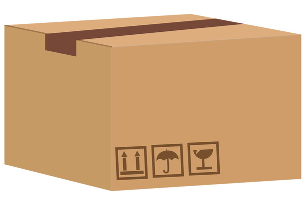 Коричневая закрытая картонная упаковка с хрупкими знаками
 - Вектор,изображение