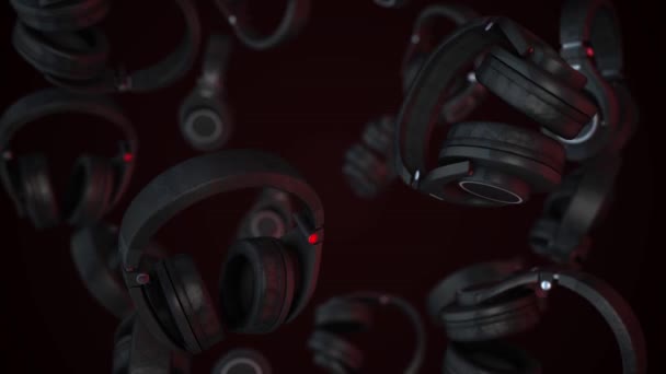 Kopfhörer-Animation mit Alpha-Kanal-Videoschleifen. Drehbare Kopfhörer. Kopfhörer-Animation mit grafischem Equalizer im Hintergrund und glühender Schallwelle. - Filmmaterial, Video