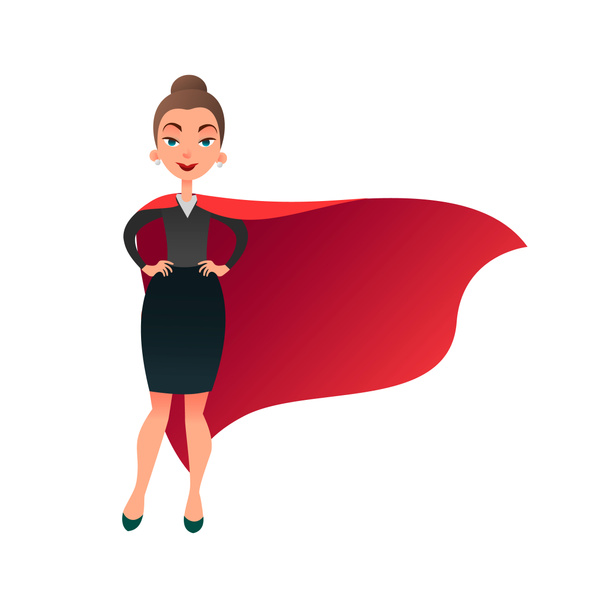 Woman superhero cartoon character. Wonder woman with cape of super man. Confident business lady focused on success. Flat beautiful female super hero. - Photo, Image