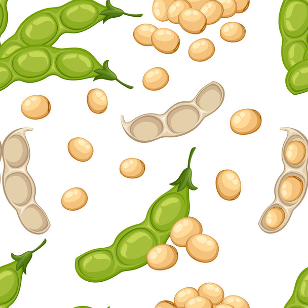 Бесшовный образец свежих целых соевых овощей из сада органические продукты открытые бобы стручок векторной иллюстрации изолированы на белом фоне веб-сайт и дизайн мобильного приложения
 - Вектор,изображение