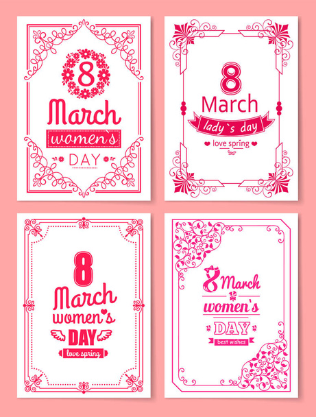 Womens Day Postcard with Big Sign and Swirly Frame - Vector, imagen