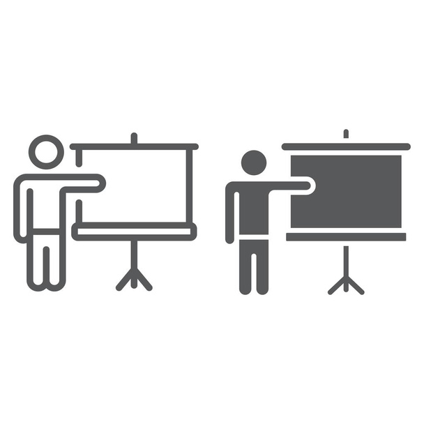Ligne d'entraînement et icône de glyphe, apprentissage et éducation en ligne, graphiques vectoriels de signes de présentation, un motif linéaire sur fond blanc, eps 10
. - Vecteur, image