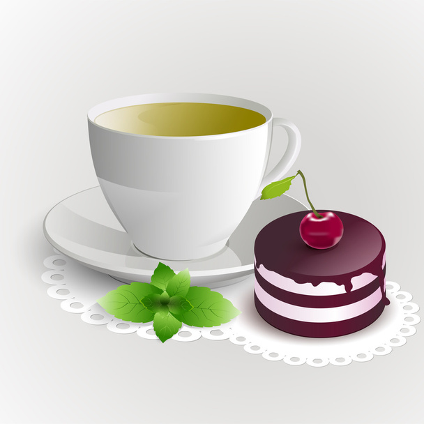 Tazza di tè verde con torta di ciliegie. Illustrazione vettoriale
. - Vettoriali, immagini