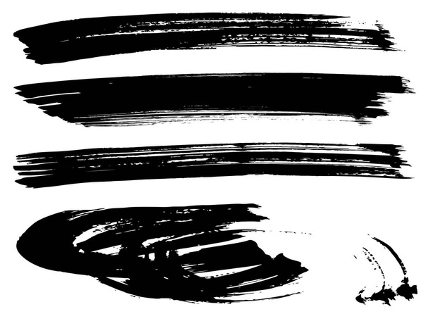 Vector Sammlung von künstlerischen grungy schwarze Farbe handgefertigten kreativen Pinselstrich gesetzt isoliert auf weißem Hintergrund. Eine Gruppe abstrakter Grunge-Skizzen für die Designausbildung oder die grafische Dekoration - Vektor, Bild