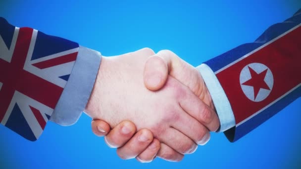Vereinigtes Königreich - Nordkorea / Handshake-Konzept Animation über Länder und Politik / mit mattem Kanal - Filmmaterial, Video