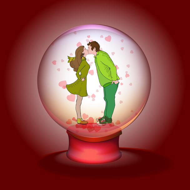 Besos de pareja en bola mágica. Ilustración vectorial
 - Vector, Imagen
