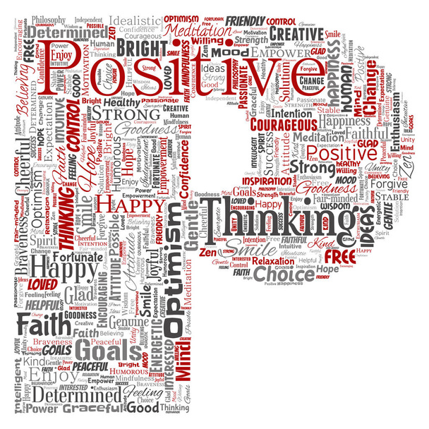 Векторное концептуальное позитивное мышление, счастливое сильное отношение буква шрифта P слово облако изолированы на заднем плане. Коллаж оптимизма улыбка, вера, мужественные цели, добро или счастье вдохновение
 - Вектор,изображение