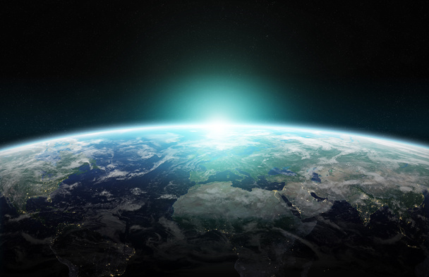 Näkymä sininen planeetta Earth avaruudessa 3D renderöinti elementtejä tämän
 - Valokuva, kuva