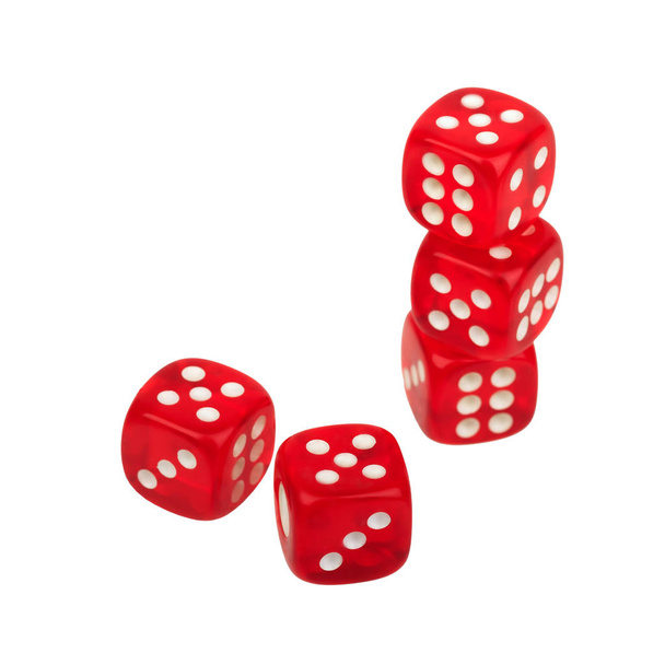 Gruppe roter Würfel mit Punkten, Casino, Glücksspiel, Brettspiel, Tischspiel - Foto, Bild