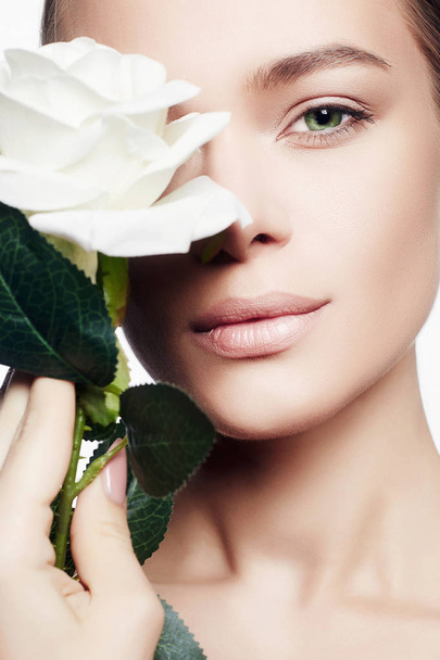 Beautiful Nude Make-up Woman with Flower - Photo, Image