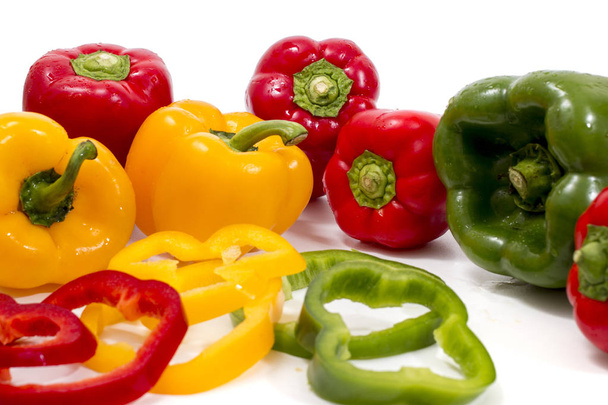 colorful bell peppers isolated on a white background. - Photo, Image